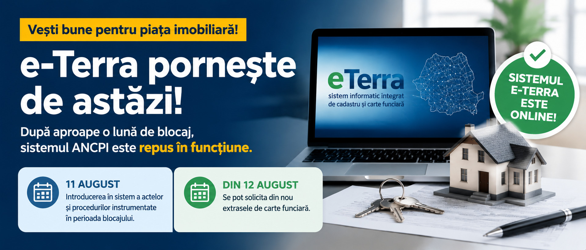 e-Terra revine după aproape o lună de blocaj. Din 12 august se reiau tranzacțiile imobiliare